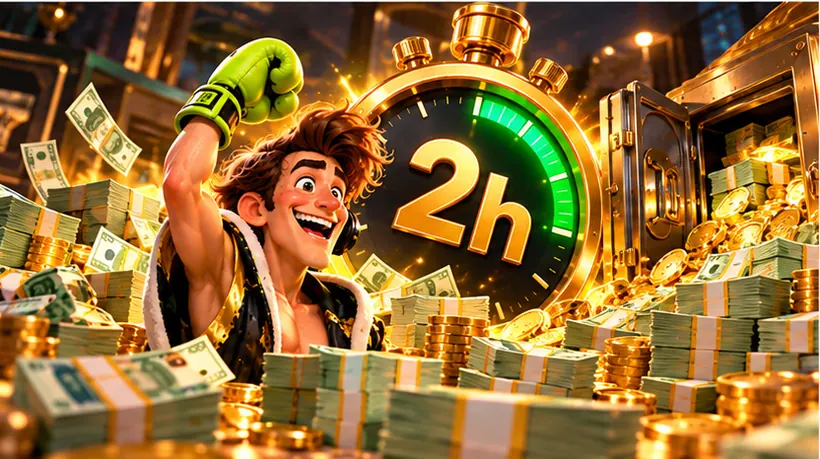 SlimKing boxer celebrating a two-hour payout beside stacks of cash